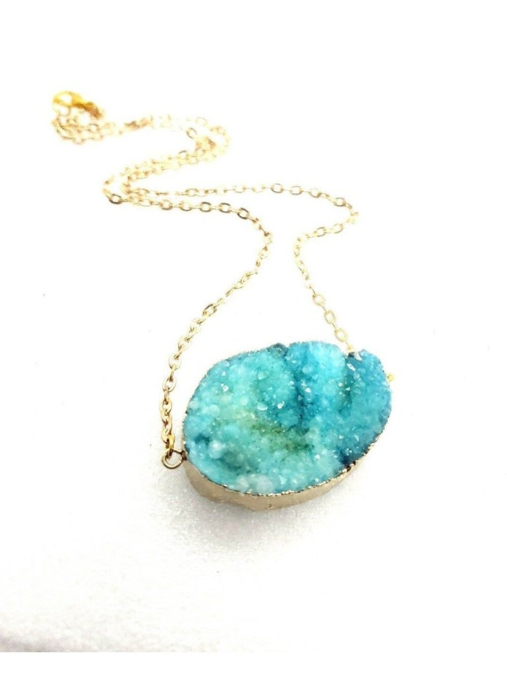 Blue green druzy crystal Necklace